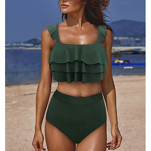 

Women's Tankini Swimsuit High Waist Black Blue Green Swimwear Padded Bathing Suits