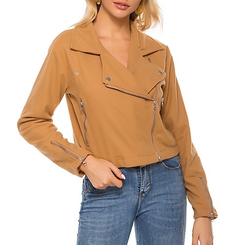 

Women's Solid Colored Casual Spring & Fall Jacket Short Daily Long Sleeve Polyester Coat Tops Khaki