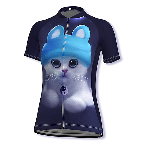 

21Grams Women's Short Sleeve Cycling Jersey Spandex Dark Navy Cat 3D Bike Top Mountain Bike MTB Road Bike Cycling Breathable Sports Clothing Apparel / Stretchy / Athleisure