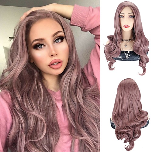 

Synthetic Wig Body Wave Silky Wavy Middle Part Wig 24 inch Violet Pink Synthetic Hair 24 inch Women's Cosplay Party African American Wig Pink