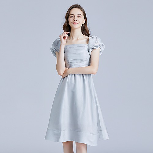 

A-Line Minimalist Elegant Homecoming Cocktail Party Dress Scoop Neck Short Sleeve Knee Length Spandex with Ruched 2021
