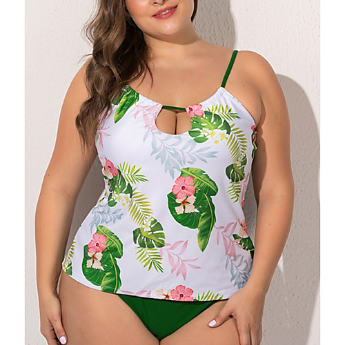 

Women's Tankini 2 Piece Swimsuit Open Back Slim Color Block Geometric White Plus Size Swimwear Padded Strap Bathing Suits New Fashion Sexy