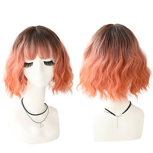 

Synthetic Blend Wigs Short Hair Deep Wave Soft Cosplay Wig With Bangs For Women Curly Colorful Wig