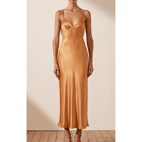 

Women's Sheath Dress Maxi long Dress Spot khaki Sleeveless Solid Color Summer V Neck Casual 2021 XS S M L