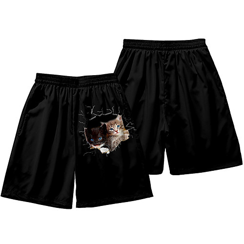 

Men's Casual / Sporty Athleisure Daily Holiday Jogger Shorts Pants Cat Short Elastic Waist 3D Print Black