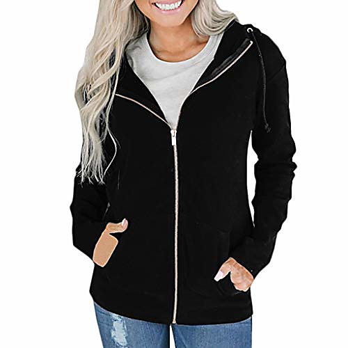 

fonma fashion women zipper long sleeve sweatshirt coat outwear hooded jacket overcoat black