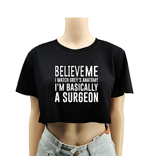 

Women's Crop Top Tee / T-shirt Crop Top Crew Neck Letter Printed Sport Athleisure T Shirt Top Short Sleeves Breathable Soft Comfortable Everyday Use Street Casual Daily Outdoor