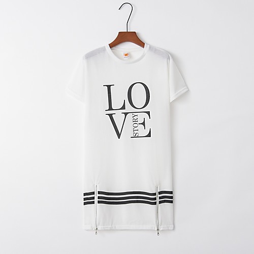 

Women's Shift Dress Knee Length Dress White Black Gray Short Sleeve Striped Letter Zipper Print Summer Round Neck Casual 2021 S M L XL XXL 3XL