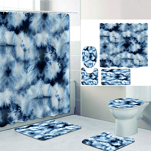 

Simple Series 26 Digital Printing Four-piece Set Shower Curtains and Hooks Modern Polyester Machine Made Waterproof Bathroom
