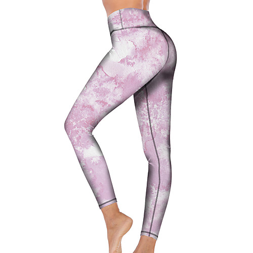 

21Grams Women's High Waist Yoga Pants Cropped Leggings Tummy Control Butt Lift Breathable Tie Dye Light Purple Fitness Gym Workout Running Sports Activewear High Elasticity