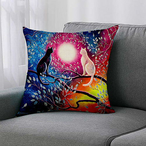 

1pc Oil Painting Style Cushion Cover Double Side Print 45x45cm Linen for Sofa Bedroom