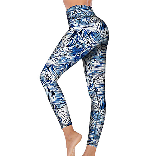 

21Grams Women's High Waist Yoga Pants Cropped Leggings Tummy Control Butt Lift Breathable Tie Dye Blue Fitness Gym Workout Running Sports Activewear High Elasticity