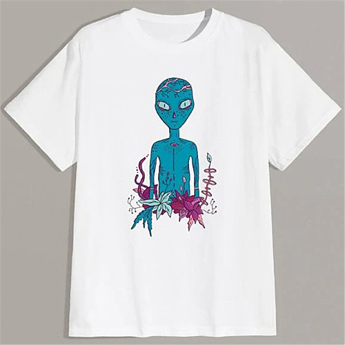 

Men's Unisex T shirt Hot Stamping Graphic Prints Alien Plus Size Print Short Sleeve Daily Tops 100% Cotton Basic Fashion Classic White