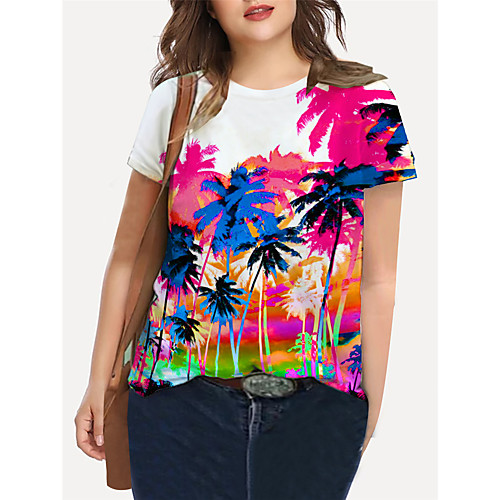 

Women's Plus Size Print Graphic Floral T shirt Large Size Crewneck Short Sleeve Basic Tops XL XXL 3XL White Big Size