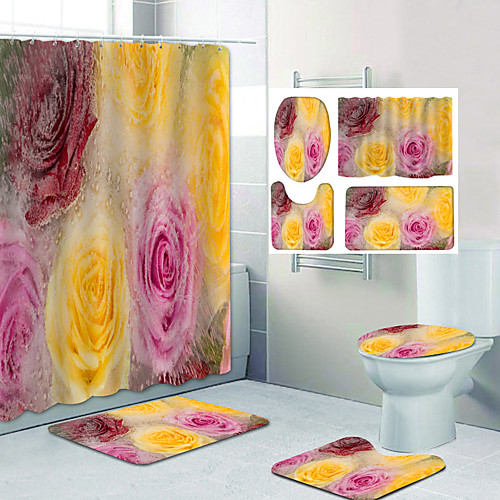 

Bathroom Shower Curtain & Mat Set Classic Polyester Waterproof