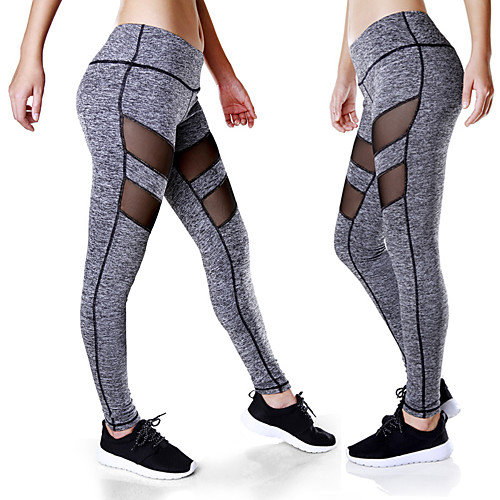 

Women's Yoga Pants Patchwork Leggings Bottoms Tummy Control Butt Lift Breathable Solid Color Black Gray Mesh Spandex Yoga Fitness Gym Workout Winter Sports Activewear Stretchy Skinny / Athletic