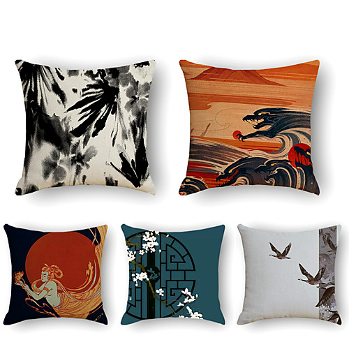

Cushion Cover 5PCS Linen Soft Decorative Square Throw Pillow Cover Cushion Case Pillowcase for Sofa Bedroom 45 x 45 cm (18 x 18 Inch) Superior Quality Mashine Washable