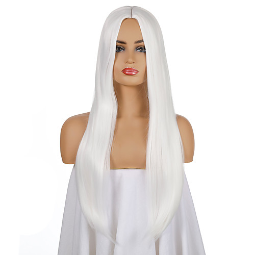 

Synthetic Wig Natural Straight Middle Part Wig Long White Synthetic Hair Women's Cosplay Party Fashion White