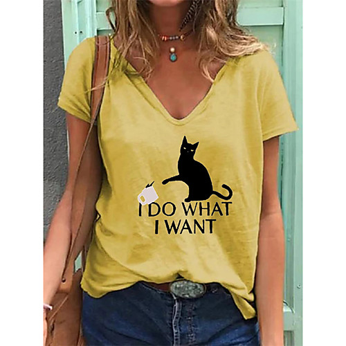 

Women's T shirt Animal Print V Neck Tops Cotton Basic Basic Top White Blue Purple