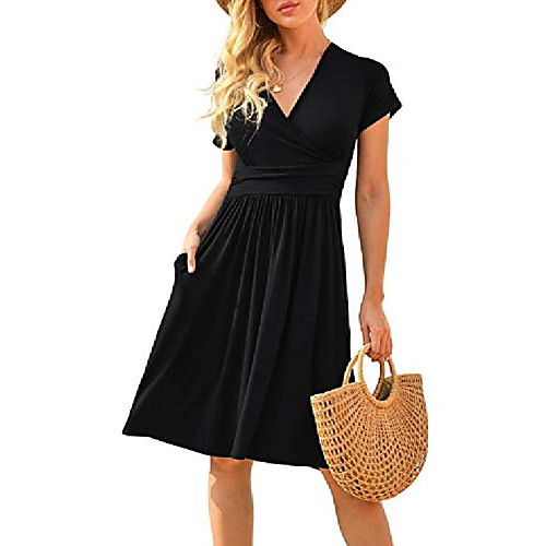 

lilbetter women's summer casual short sleeve v-neck short party dress with pockets black xx-large
