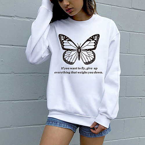 

Women's Sweatshirt Pullover Pure Color Crew Neck Butterfly Letter Printed Sport Athleisure Sweatshirt Top Long Sleeve Breathable Soft Comfortable Everyday Use Street Casual Daily Outdoor