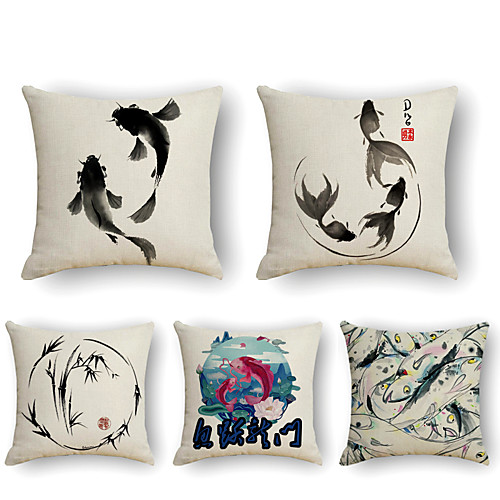 

Cushion Cover 5PCS Linen Soft Decorative Square Throw Pillow Cover Cushion Case Pillowcase for Sofa Bedroom 45 x 45 cm (18 x 18 Inch) Superior Quality Mashine Washable
