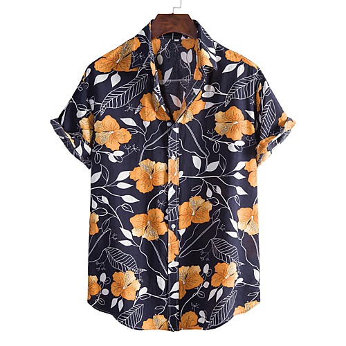 

Men's Shirt Other Prints Letter Animal collared shirts Print Short Sleeve Daily Tops Beach Boho Yellow