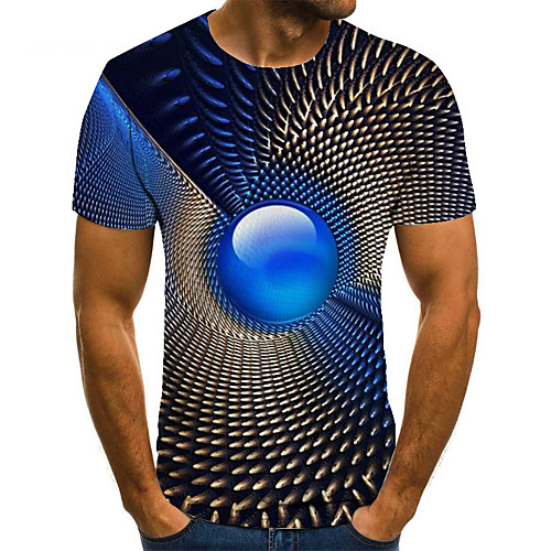 

Men's T shirt 3D Print Geometric 3D Print Print Short Sleeve Casual Tops Casual Fashion Blue