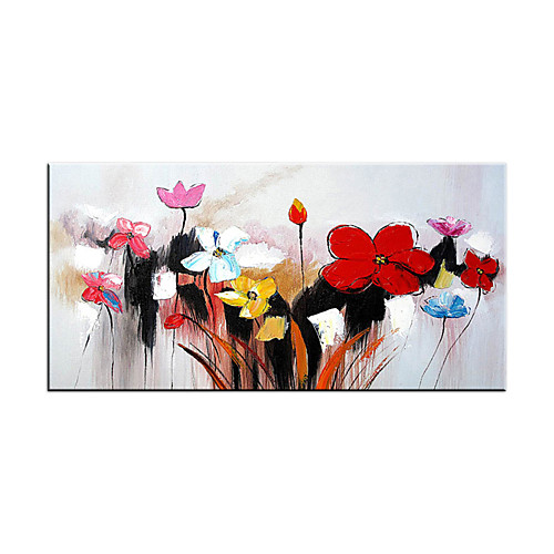 

Oil Painting Hand Painted Horizontal Abstract Floral / Botanical Modern Rolled Canvas (No Frame)