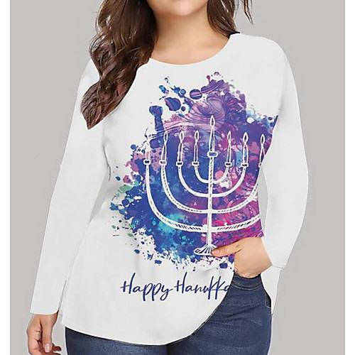 

Women's Plus Size Print Graphic Letter T shirt Large Size Round Neck Long Sleeve Tops Big Size