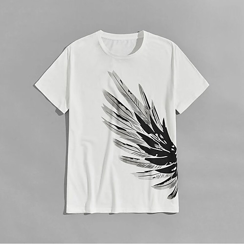 

Men's T shirt Hot Stamping Wings Print Short Sleeve Casual Tops 100% Cotton Basic Casual Fashion White