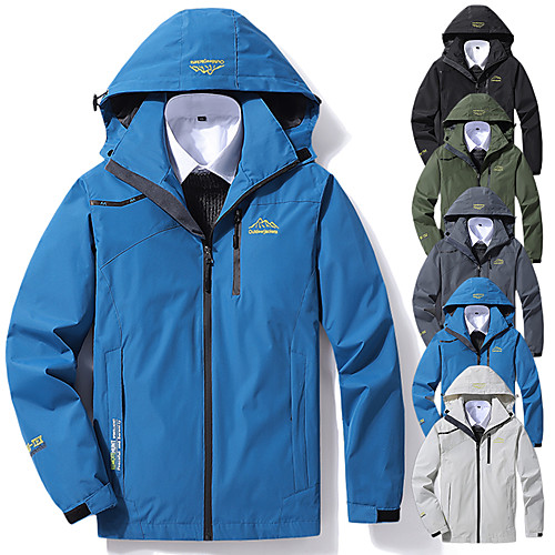 

Wolfcavalry Men's Hiking Jacket Hiking Windbreaker Winter Outdoor Patchwork Waterproof Windproof Breathable Warm Jacket Top Single Slider Camping / Hiking Hunting Fishing White Black Blue Light Grey