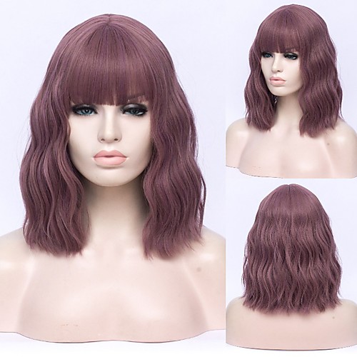 

Short Bobo Wavy Cosplay Wigs for Women Purple Red Green Natural Bob Synthetic Wig Brown Blue Black with Bang for Girl