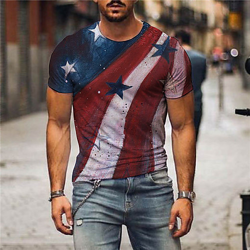 

Men's Tees T shirt 3D Print Graphic Prints Flag Print Short Sleeve Daily Tops Casual Designer Big and Tall Red