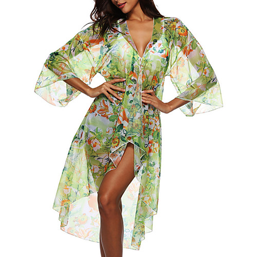 

Women's Cover Up Swimsuit Floral Green Swimwear Bathing Suits