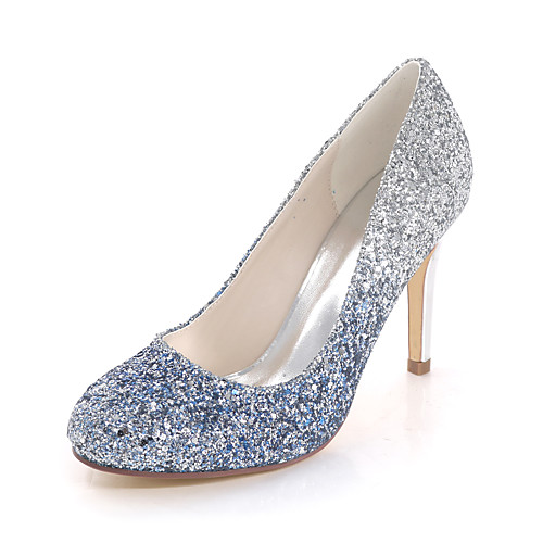 

Women's Wedding Shoes Stiletto Heel Round Toe Wedding Pumps Synthetics Color Block Black Fuchsia Blue