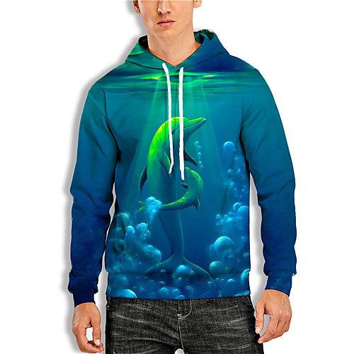 

Men's Pullover Hoodie Sweatshirt Graphic Prints Animal Print Daily Holiday 3D Print Basic Casual Hoodies Sweatshirts Blue