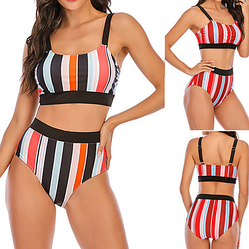 

Women's Tankini Swimwear Breathable Quick Dry Sleeveless 2 Piece - Swimming Surfing Water Sports Stripes Summer