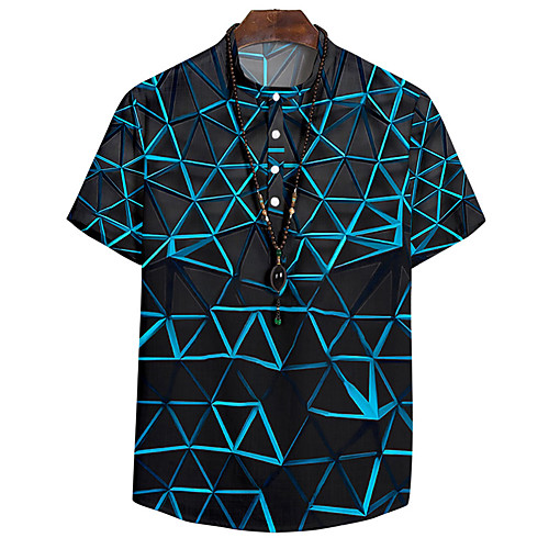 

Men's Shirt 3D Print Geometry Button-Down 3D Print Short Sleeve Daily Tops Casual Fashion Blue