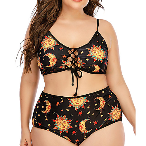 

Women's Bikini 2 Piece Swimsuit Open Back Slim Color Block Geometric Black Plus Size Swimwear Padded Strap Bathing Suits New Fashion Sexy