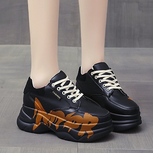 

Women's Trainers Athletic Shoes Flat Heel Round Toe Booties Ankle Boots PU Lace-up Solid Colored Black Orange Beige / Booties / Ankle Boots