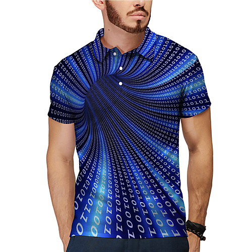 

Men's Polo 3D Print 3D Graphic Prints Button-Down Print Short Sleeve Daily Tops Casual Designer Big and Tall Blue