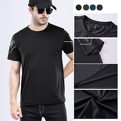 

Men's T shirt Hiking Tee shirt Short Sleeve Crew Neck Tee Tshirt Top Outdoor Lightweight Breathable Quick Dry Ultra Light (UL) Autumn / Fall Spring POLY Chinlon Solid Color Dark Grey Black Dark Green