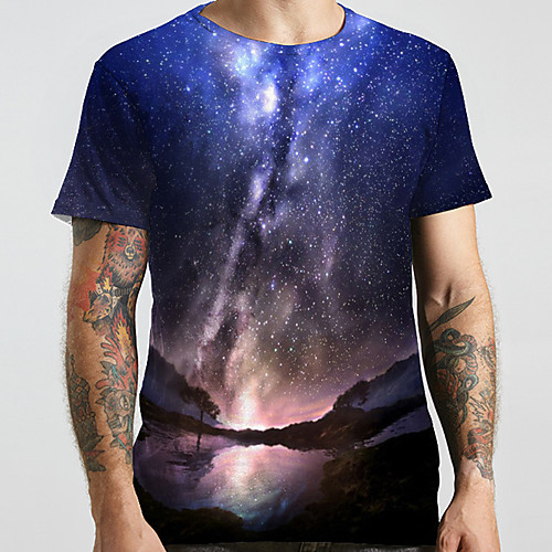 

Men's Unisex Tee T shirt 3D Print Galaxy Graphic Prints Plus Size Print Short Sleeve Casual Tops Basic Designer Big and Tall Blue