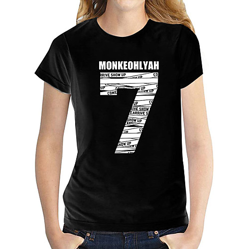 

Women's T shirt Letter Print Round Neck Tops 100% Cotton Basic Basic Top White Black