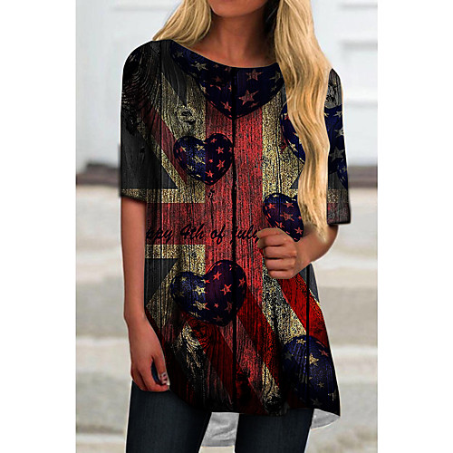 

Women's T Shirt Dress Tee Dress Short Mini Dress Black Half Sleeve Flag Print Spring Summer Round Neck Casual 2021 S M L XL XXL 3XL