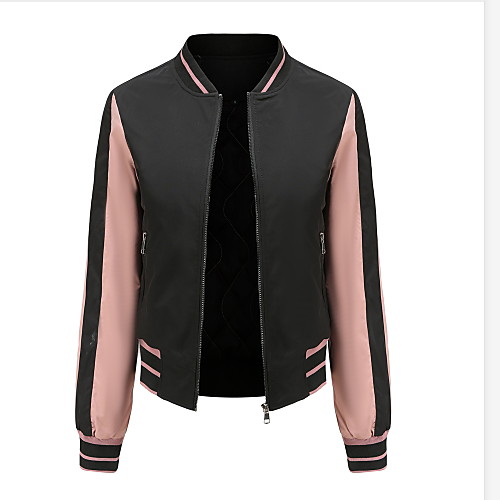 

Women's Jackets Color Block Print Casual Spring Jacket Regular Daily Long Sleeve Polyester Coat Tops Black