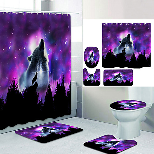 

Howling Sirius Digital Printing Four-piece Set Shower Curtains and Hooks Modern Polyester Machine Made Waterproof Bathroom