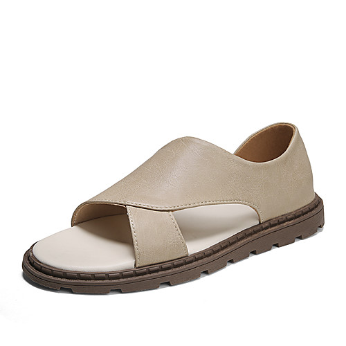 

Men's Sandals Crochet Leather Shoes Flat Sandals Casual Beach Roman Shoes Daily Outdoor Water Shoes Walking Shoes Nappa Leather Cowhide Breathable Handmade Non-slipping Booties / Ankle Boots Almond