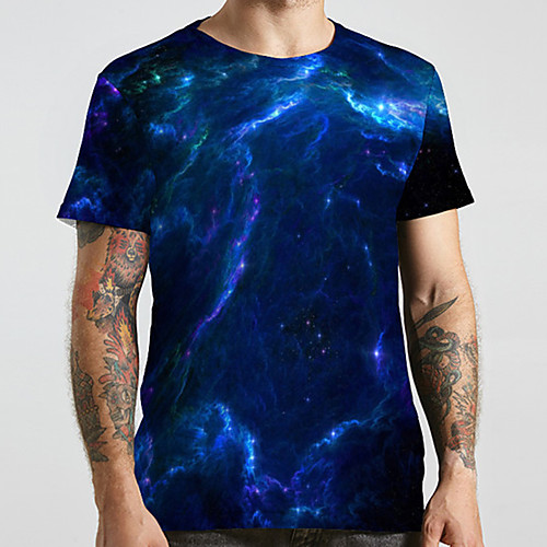 

Men's Unisex Tee T shirt 3D Print Galaxy Graphic Prints Plus Size Print Short Sleeve Casual Tops Basic Designer Big and Tall Blue